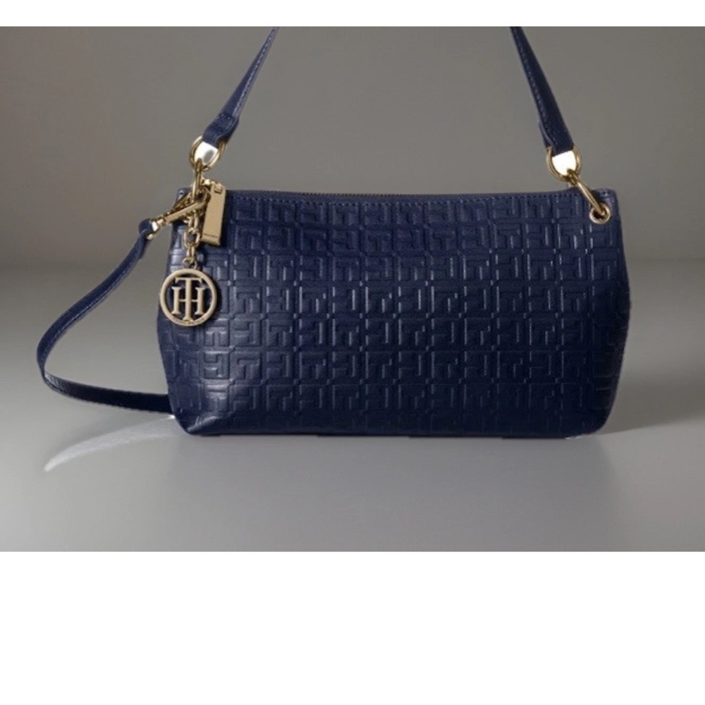 Tommy Hilfiger Women's Sally Debossed Crossbody Shoulder Bag Black Leather